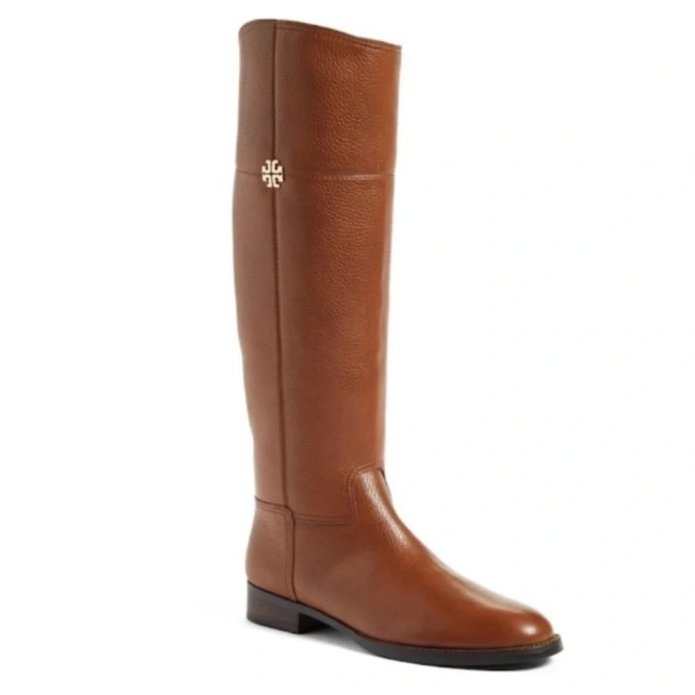 Tory Burch Jolie Pebble Leather Brown Riding Boots 8.5